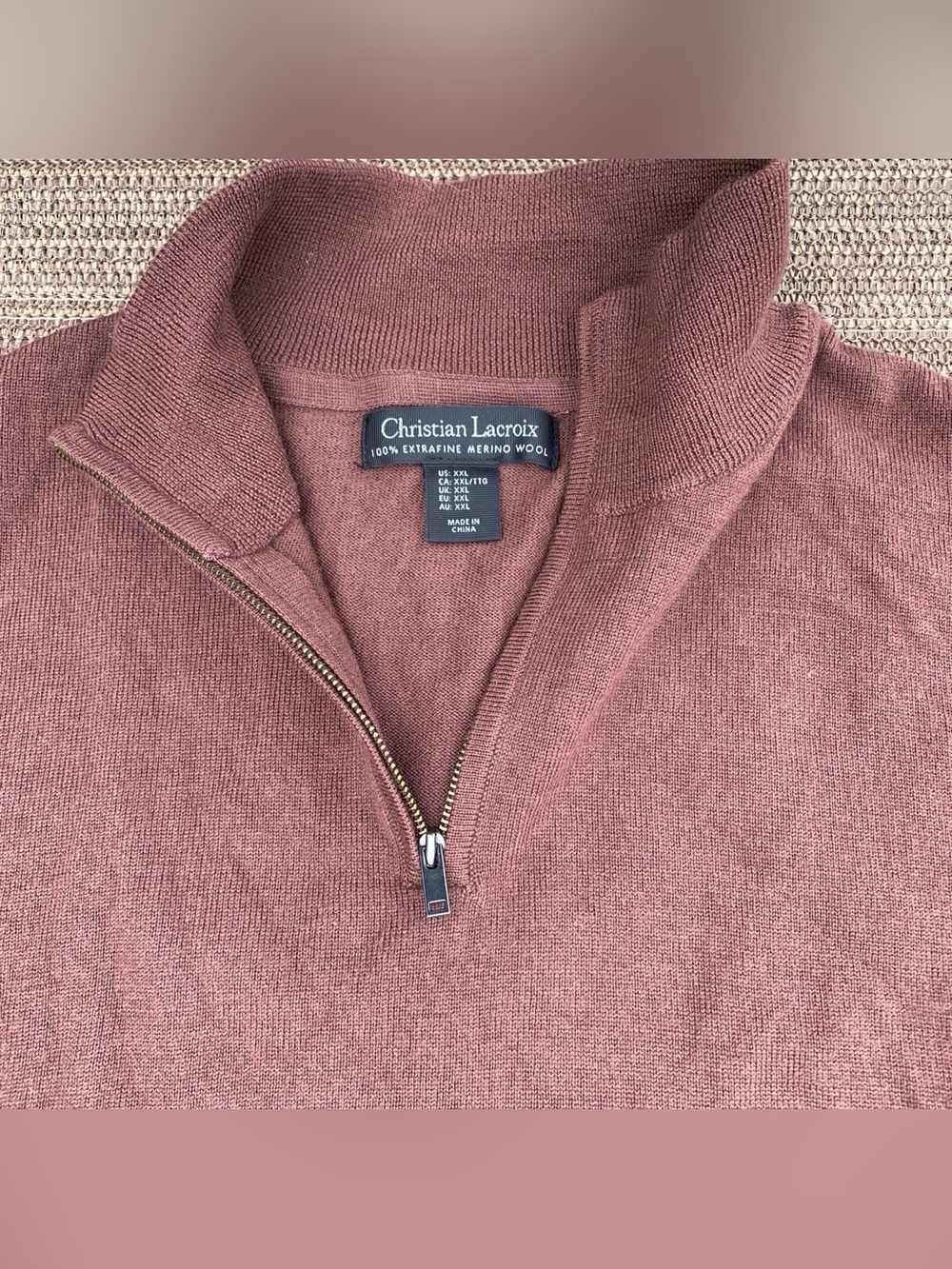 Christian Lacroix Men's XXL Extrafine Merino Wool Quarter Zip Sweater